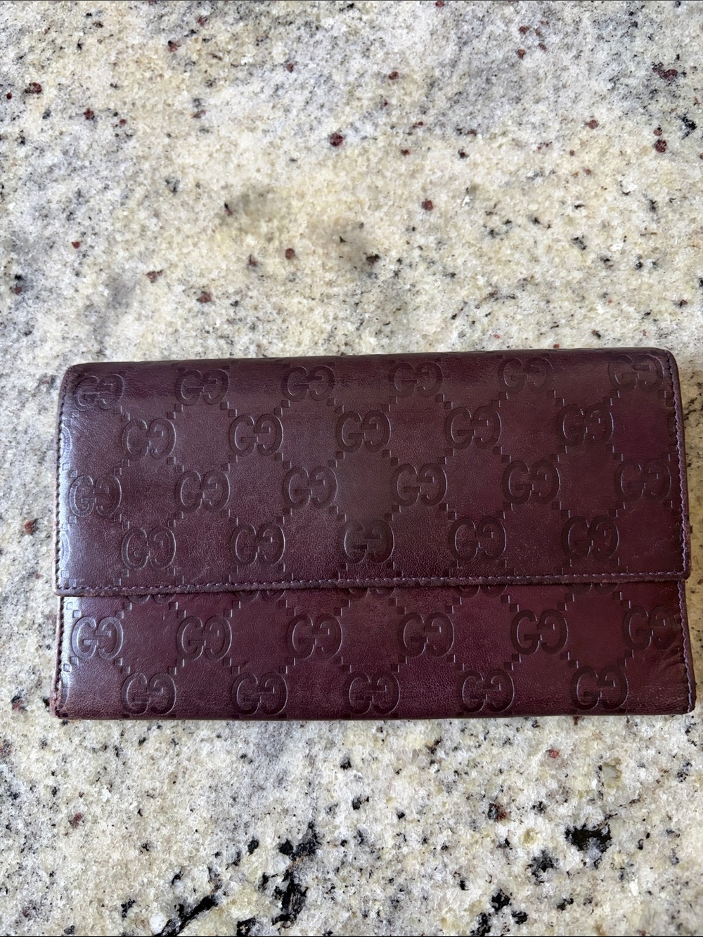 Authentic Vintage Gucci Guccissima Continental Wallet — Burgundy Leather
